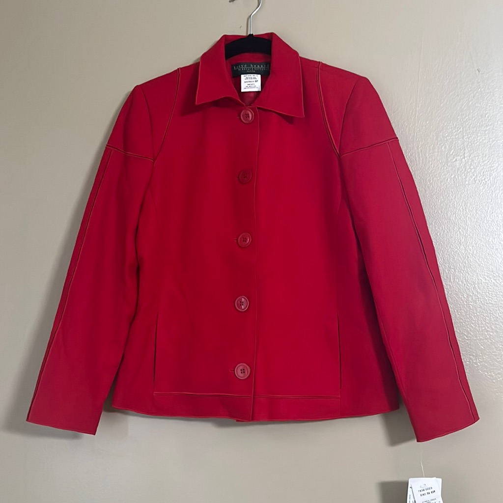 Harve Benard Red Button Down Long Sleeve Wool Blend Blazer Sz 6p Work Career